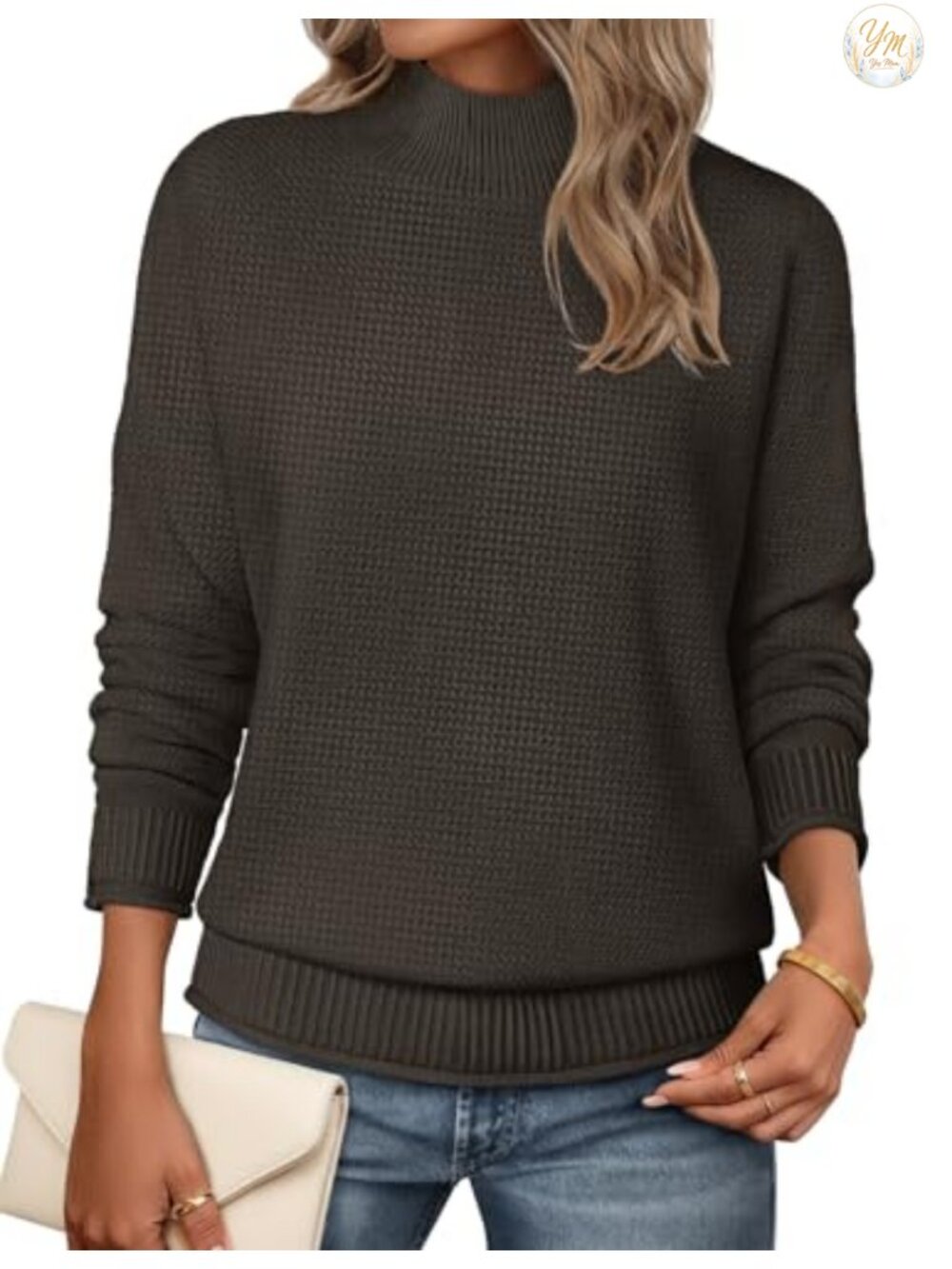 Womens Turtleneck Long Sleeve Cozy Knit Sweater Casual Loose Pullover